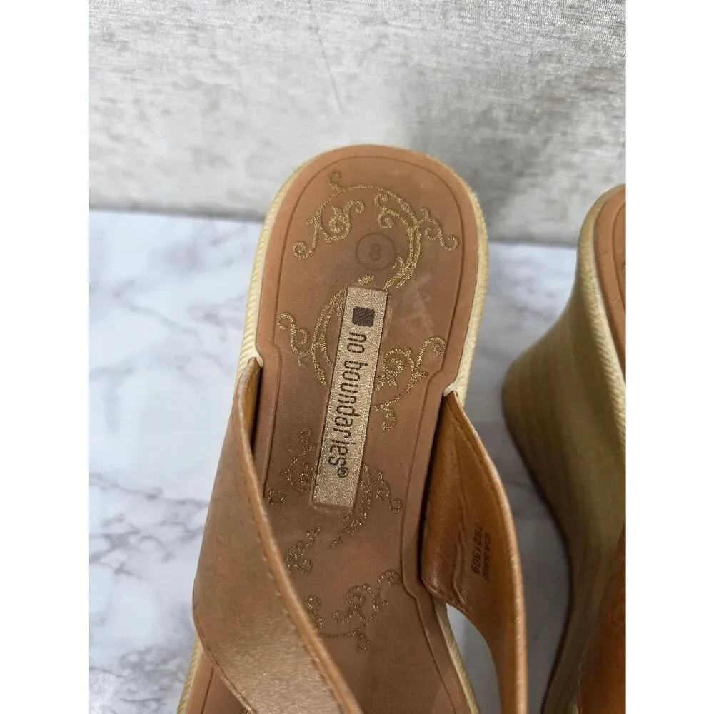 Y2K Vintage Wedge Platform Thong Sandals in Tan Leather Sttraps